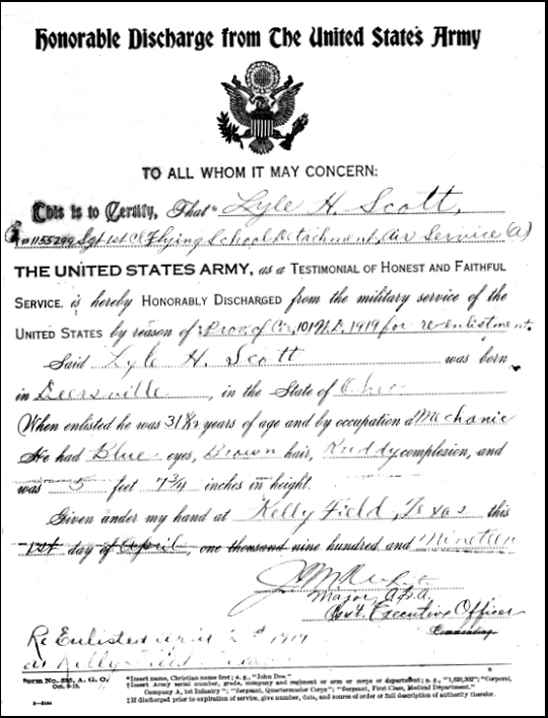 Lyle H. Scott Discharge Paper